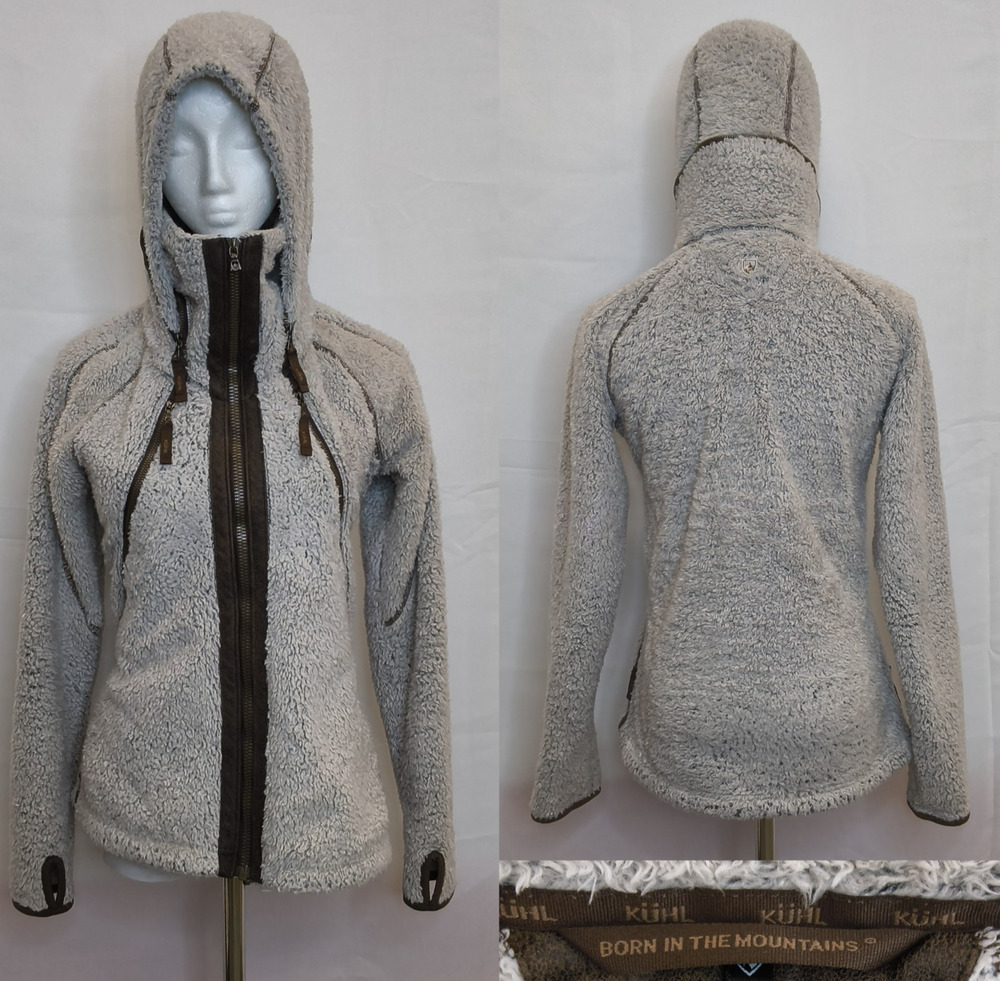 Kuhl Flight Jacket Women's S Oatmeal Deep Pile Fleece Brown Trim #W4908